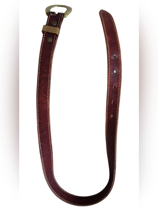 Holland  Vintage 90\' Rare Burgundy Leather Belt, Size 32, Rustic Brass Buckle. main image 11